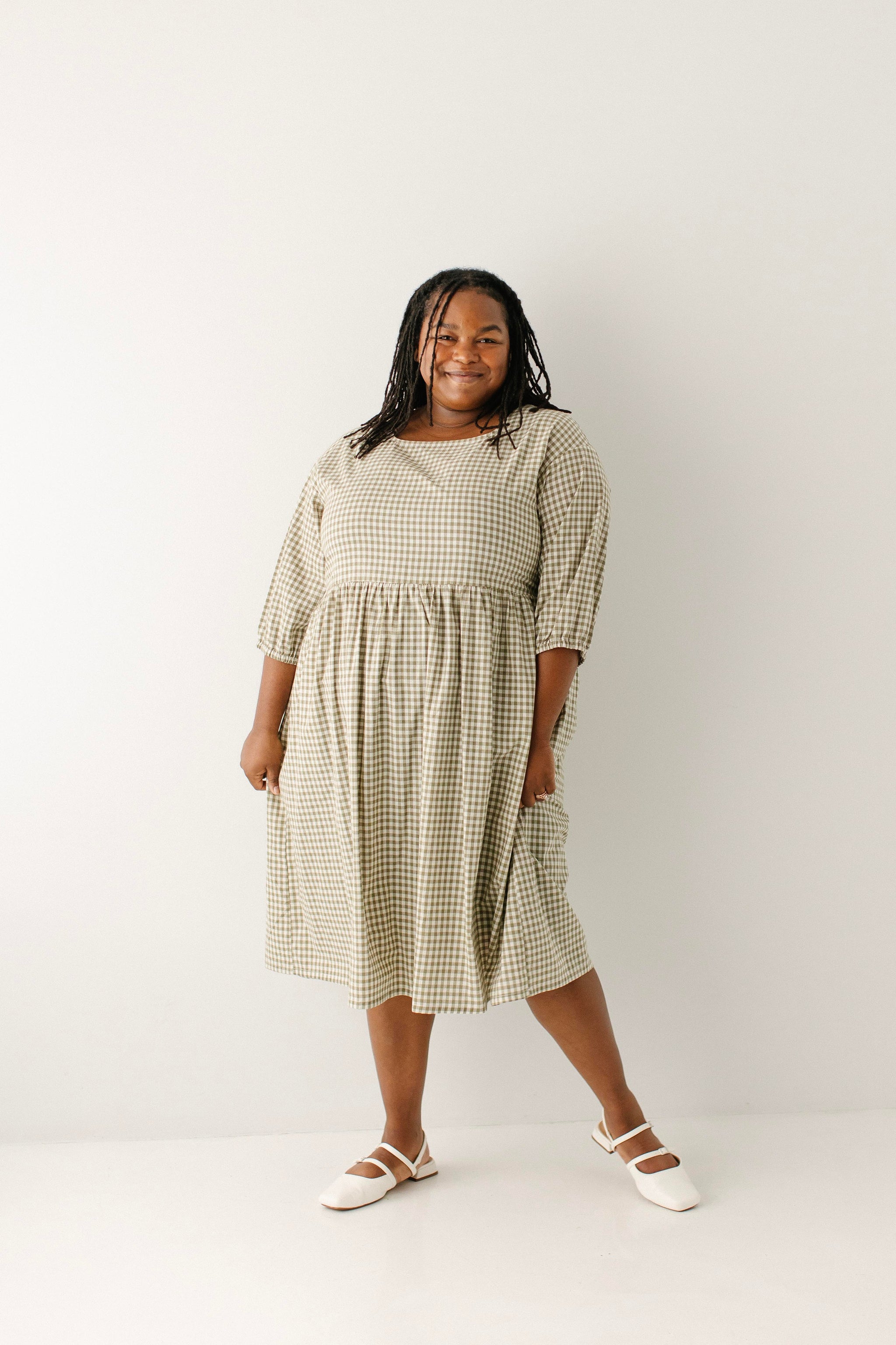 plus size gingham dress Beth Square Neck Midi Olive / XL and a flattering smocked Shop Elegant Pink Printed FULLPRICEPROMOBOX Color:Coal Black
