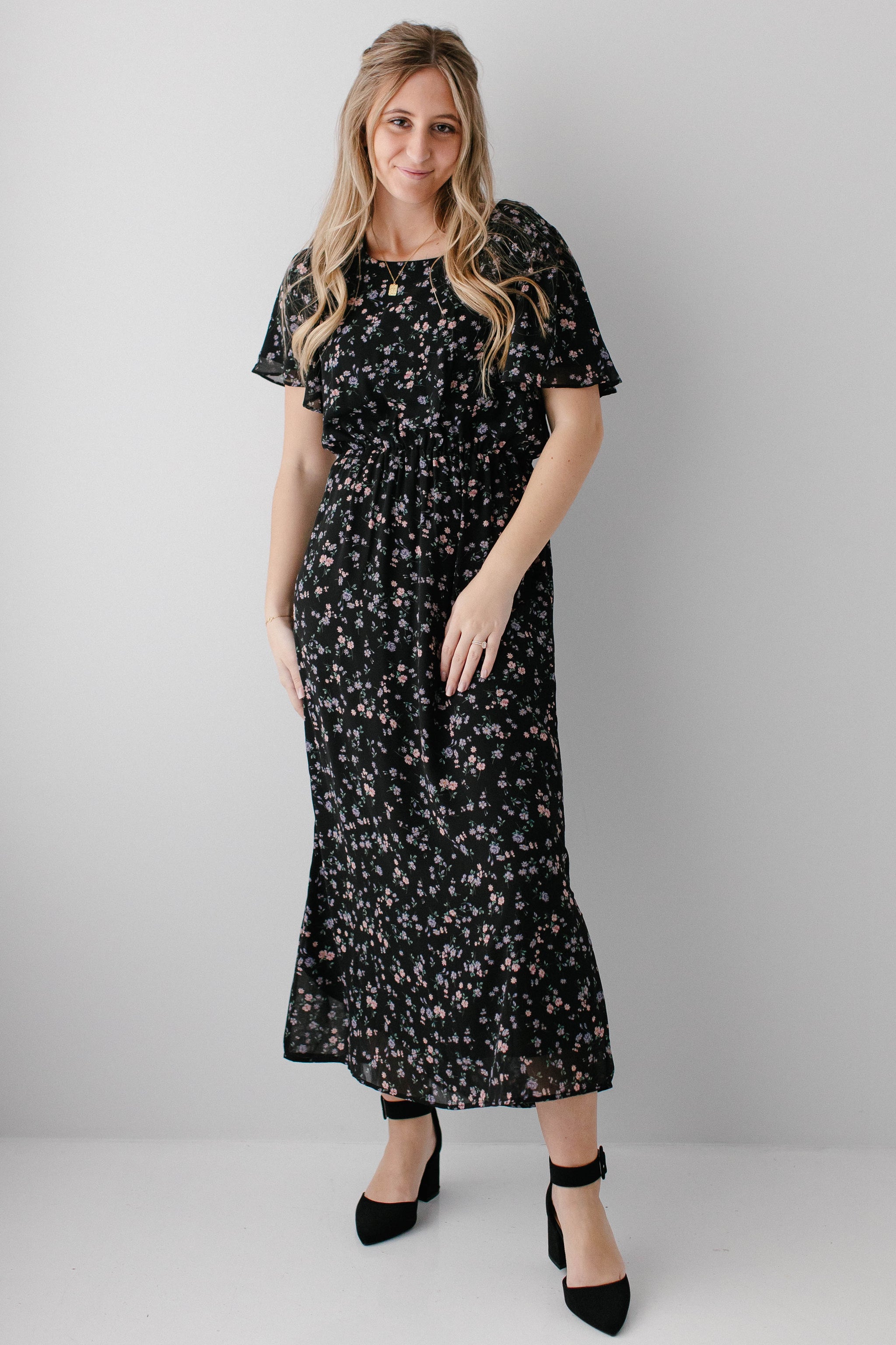 Naomi Floral Midi Dress Final Sale M / Black