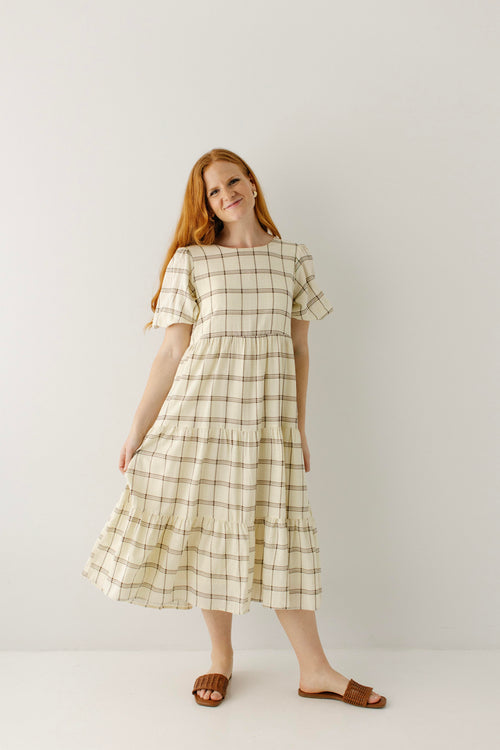 Montana Tiered Grid Print Midi Dress