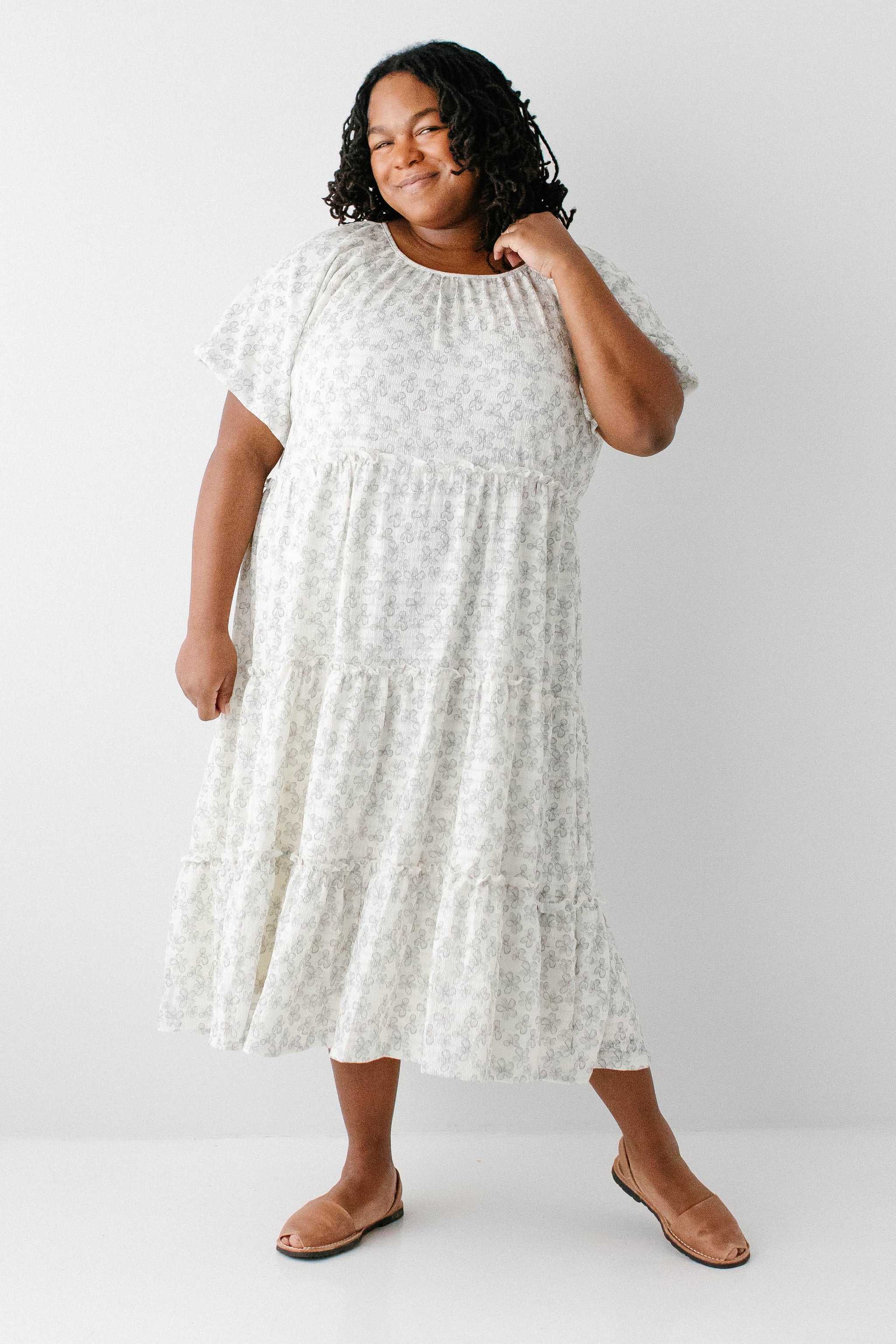 Josephine Sage Flower Tiered Midi Dress FINAL SALE – The Main