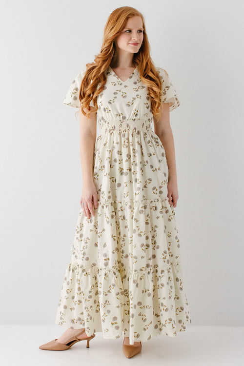 'Elizabeth' Hydrangea Floral Tiered Maxi Dress