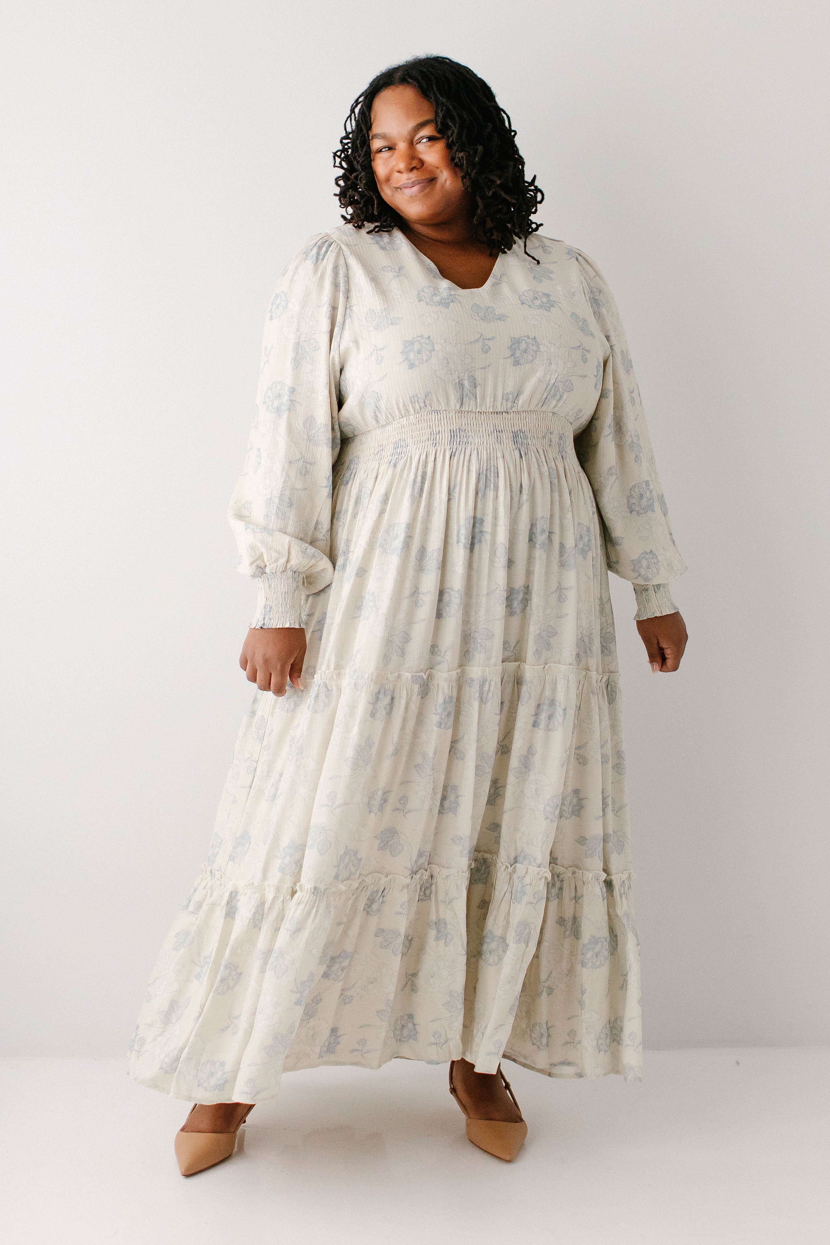 Poetry Dusty Floral Tiered Maxi Dress FINAL SALE Antique White / 4XL