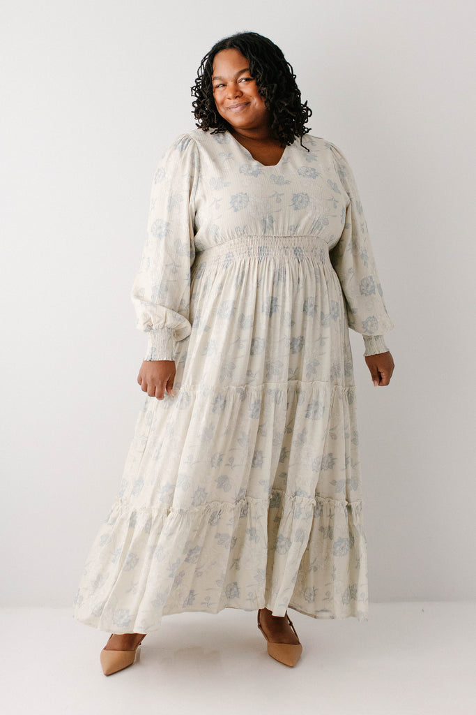 tiered blouson sleeve cotton & silk maxi dress Plus Size - Blouson Sleeve Tiered Maxi Dress