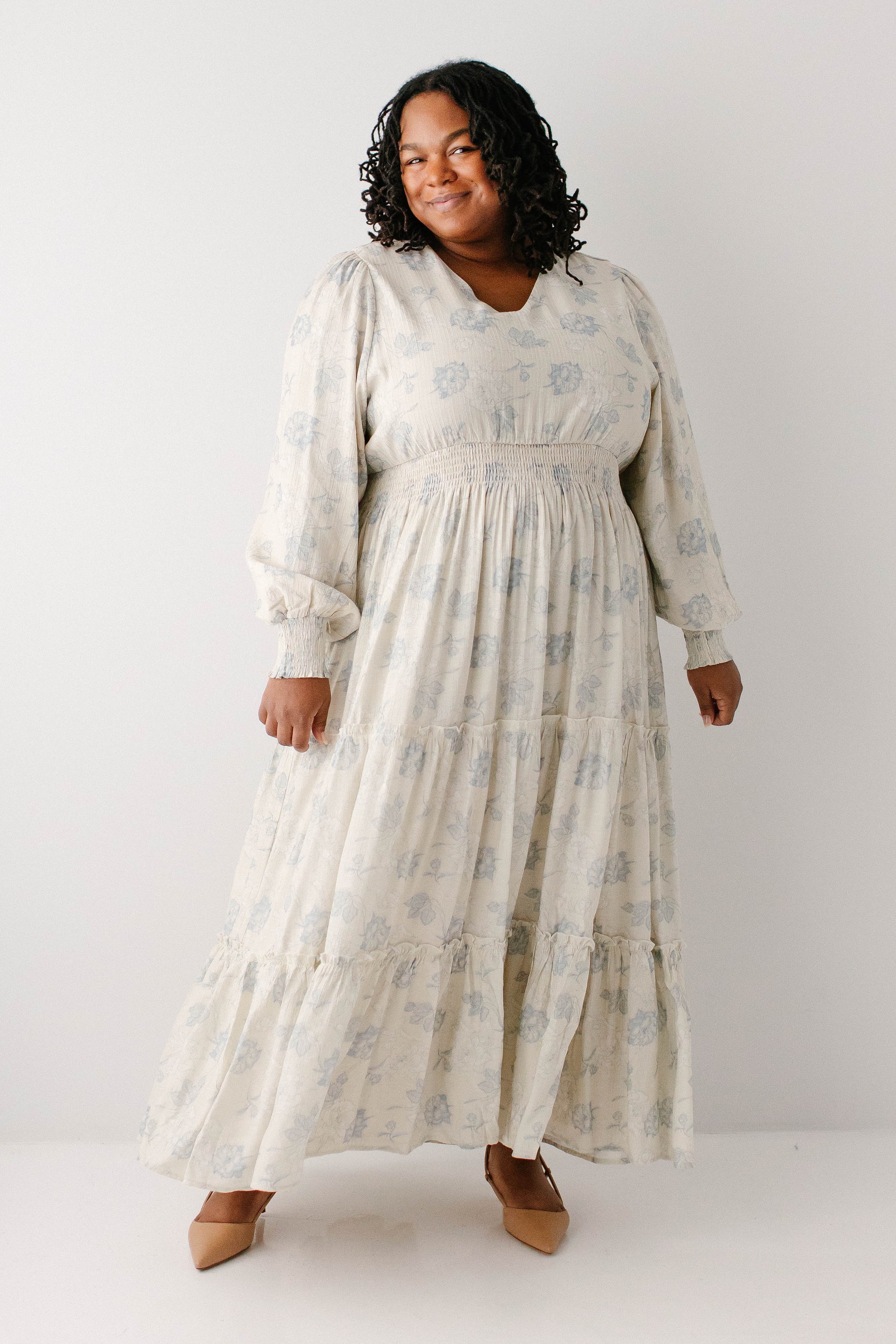 muted floral maxi dress Poetry Dusty Floral Tiered Maxi Dress FINAL SALE Antique White / 4XL