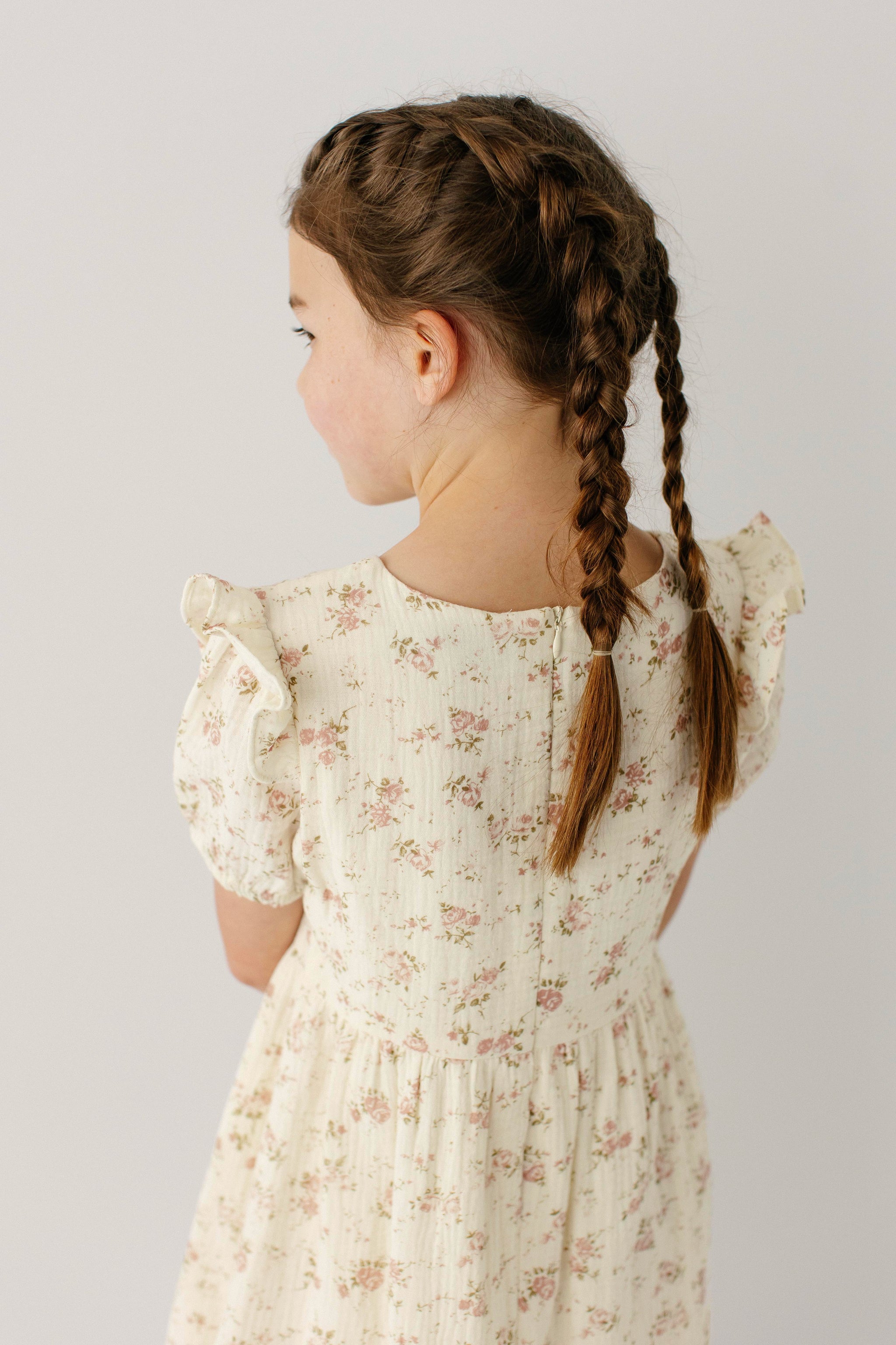 evelina midi dress Girl Cotton Gauze Vintage Rose Floral / Girl 6 Collection: ONYX Polyester Designer Style ID Orange and Purple Midi Color:Wet Look