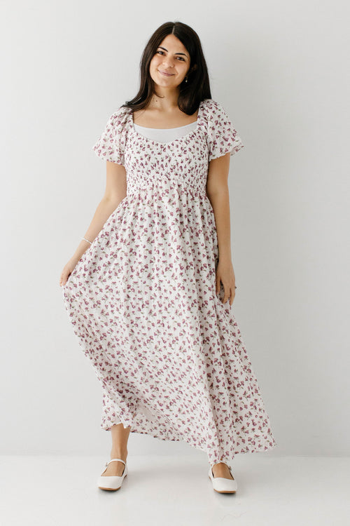 Charis Plum Floral Puff Sleeve Maxi Dress