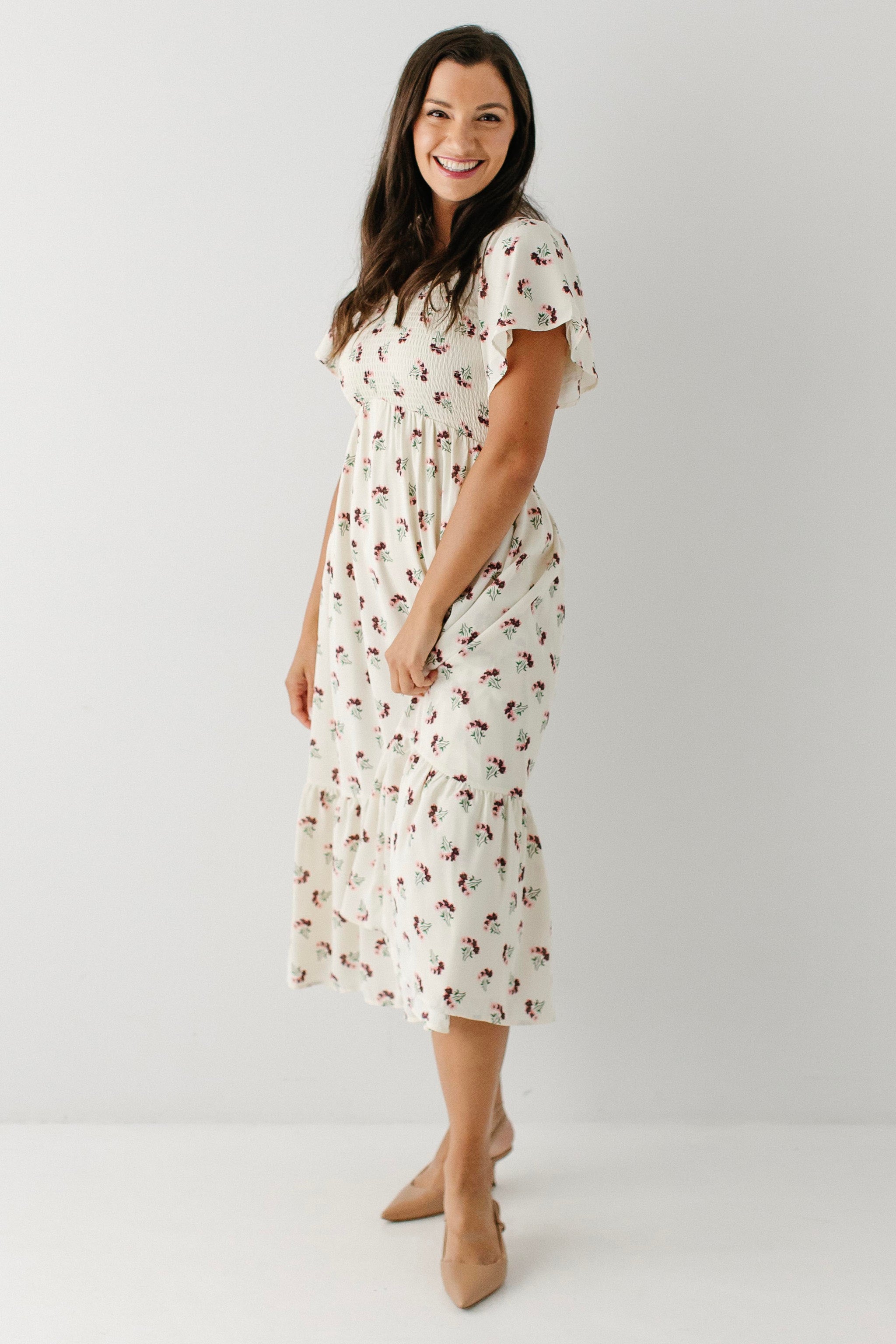 Jolie Smocked Floral Midi Dress