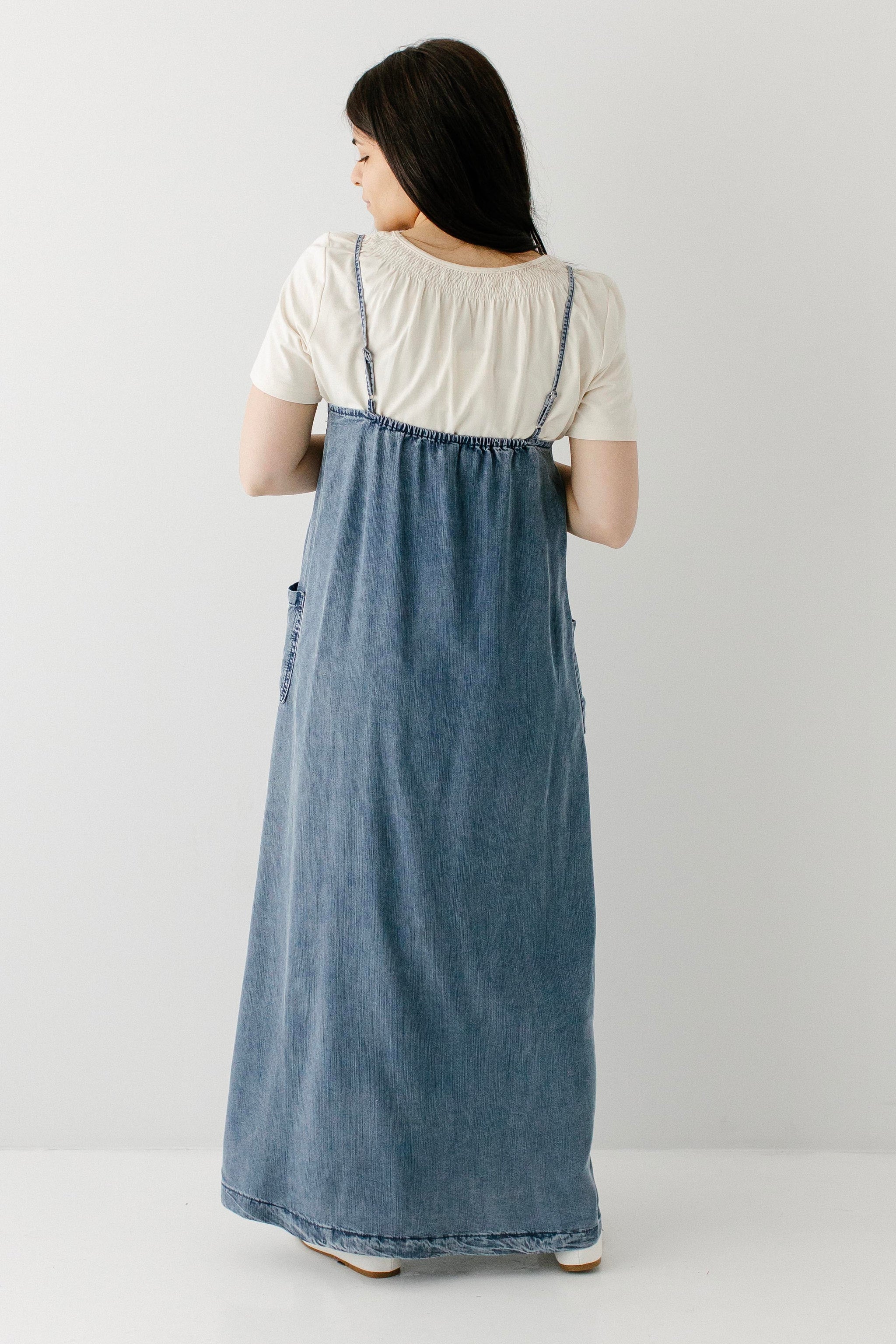billy t chambray overall maxi dress Omaha Chambray Overall Maxi Dress Medium Wash / M
