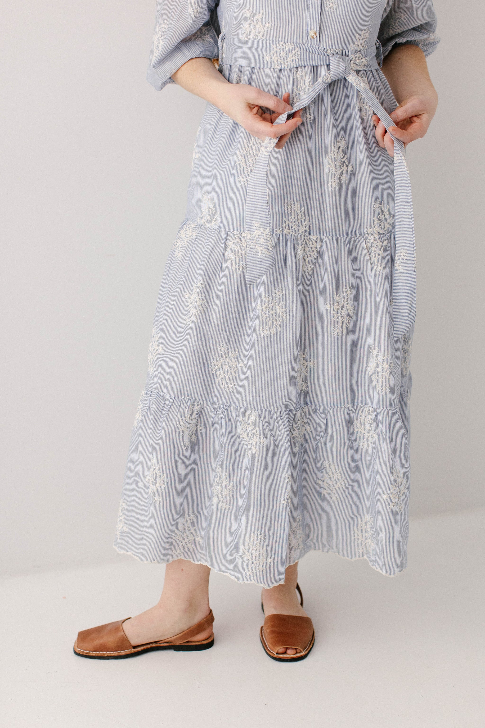 etta maxi dress navy Etta' Embroidered Pinstripe Maxi Dress FINAL SALE – The Main Street Exchange