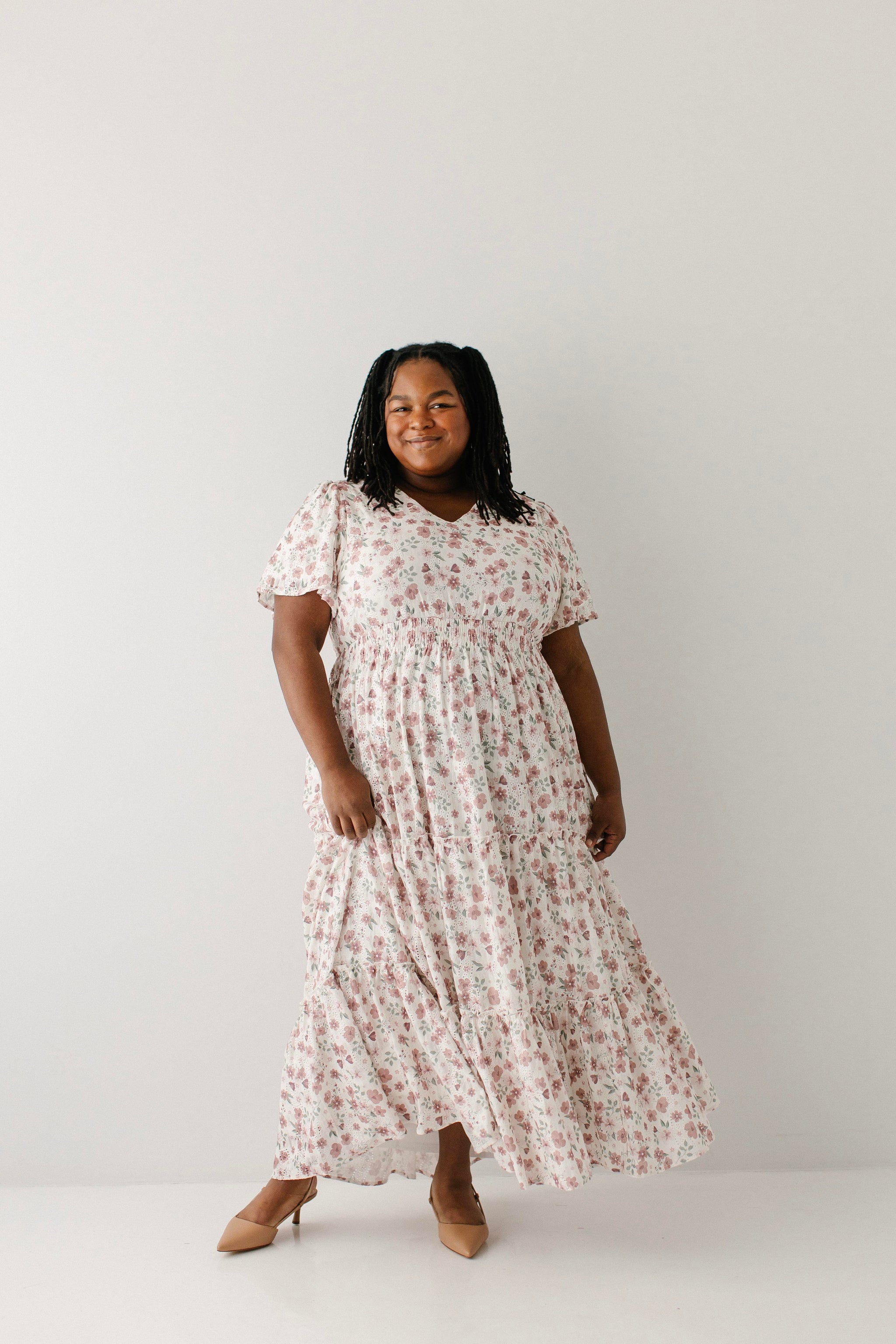 Elizabeth Flower Print Textured Tiered Maxi Dress FINAL SALE, White / XXL