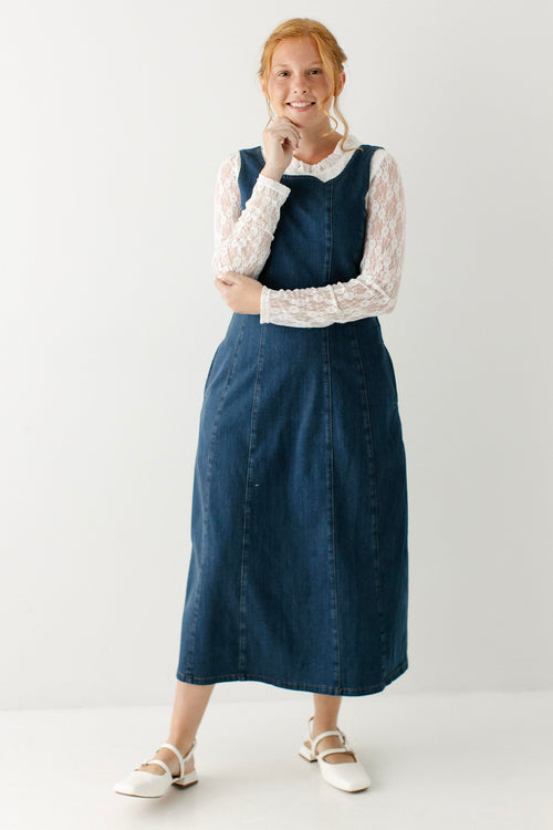 Potter Denim Pinafore Midi Dress