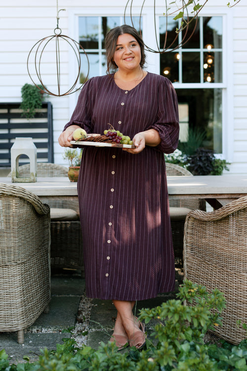 'Addy' Button Down Striped Linen Blend Dress