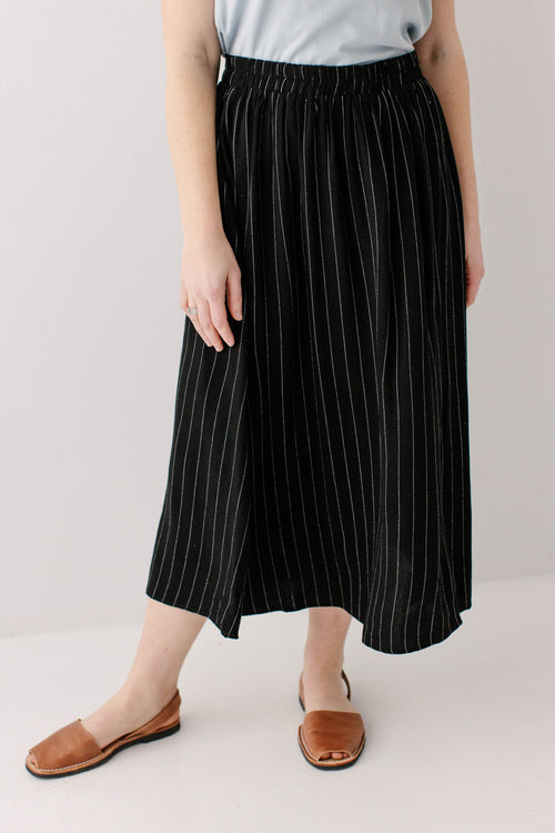 'Dion' Pinstripe A-Line Midi Skirt