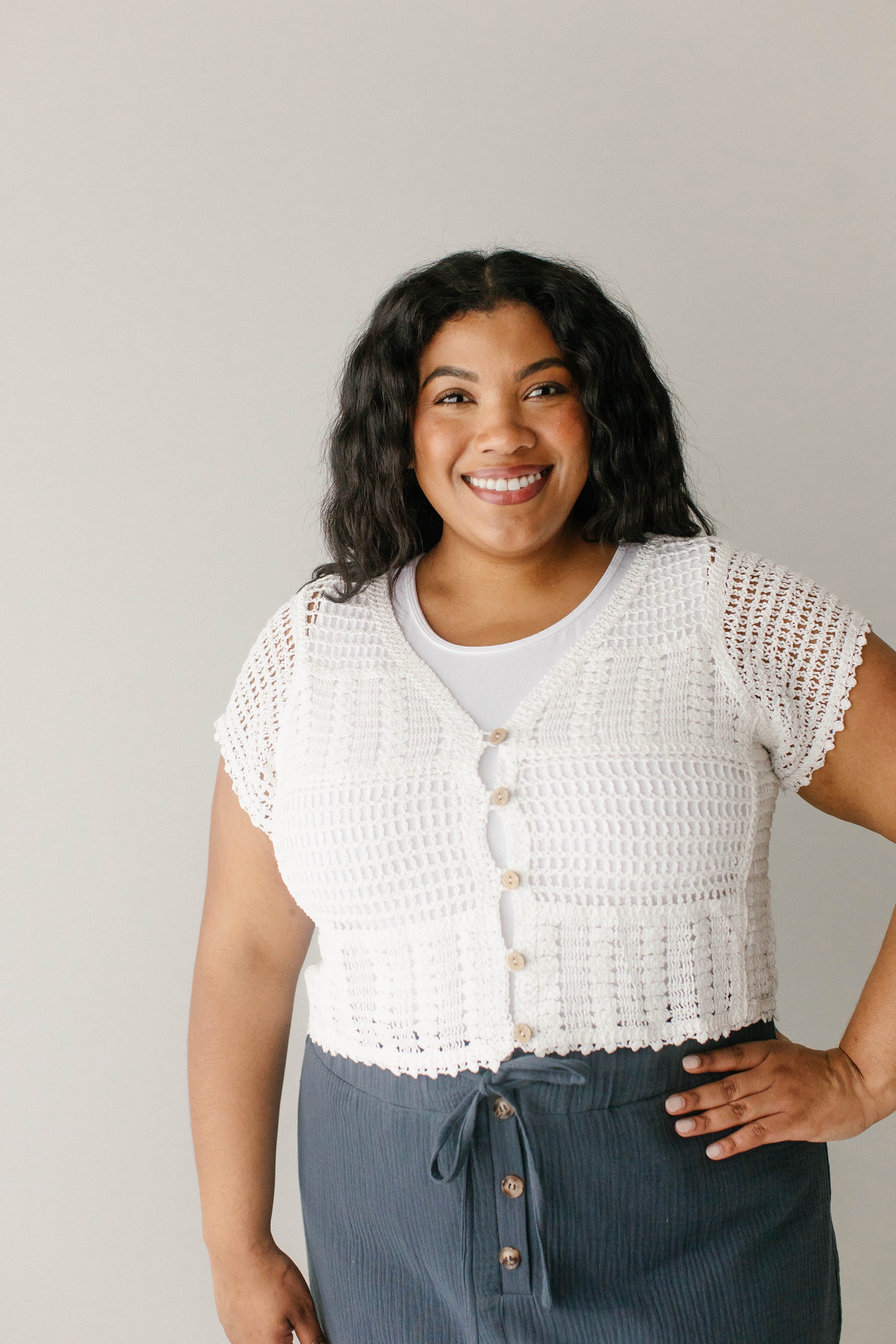 Andrea Short Sleeve Crocheted Cardigan FINAL SALE – The Main