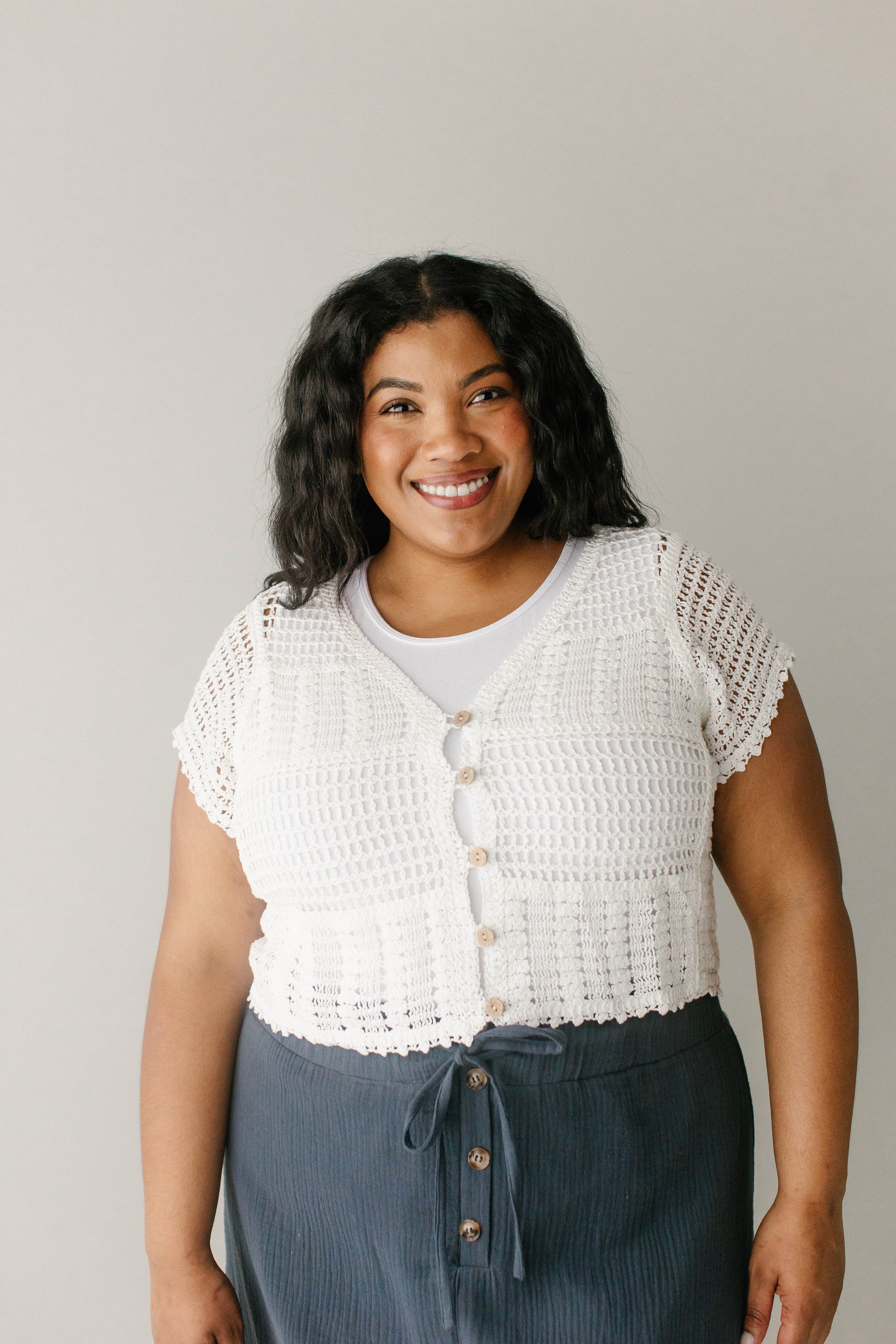 Andrea Short Sleeve Crocheted Cardigan FINAL SALE – The Main