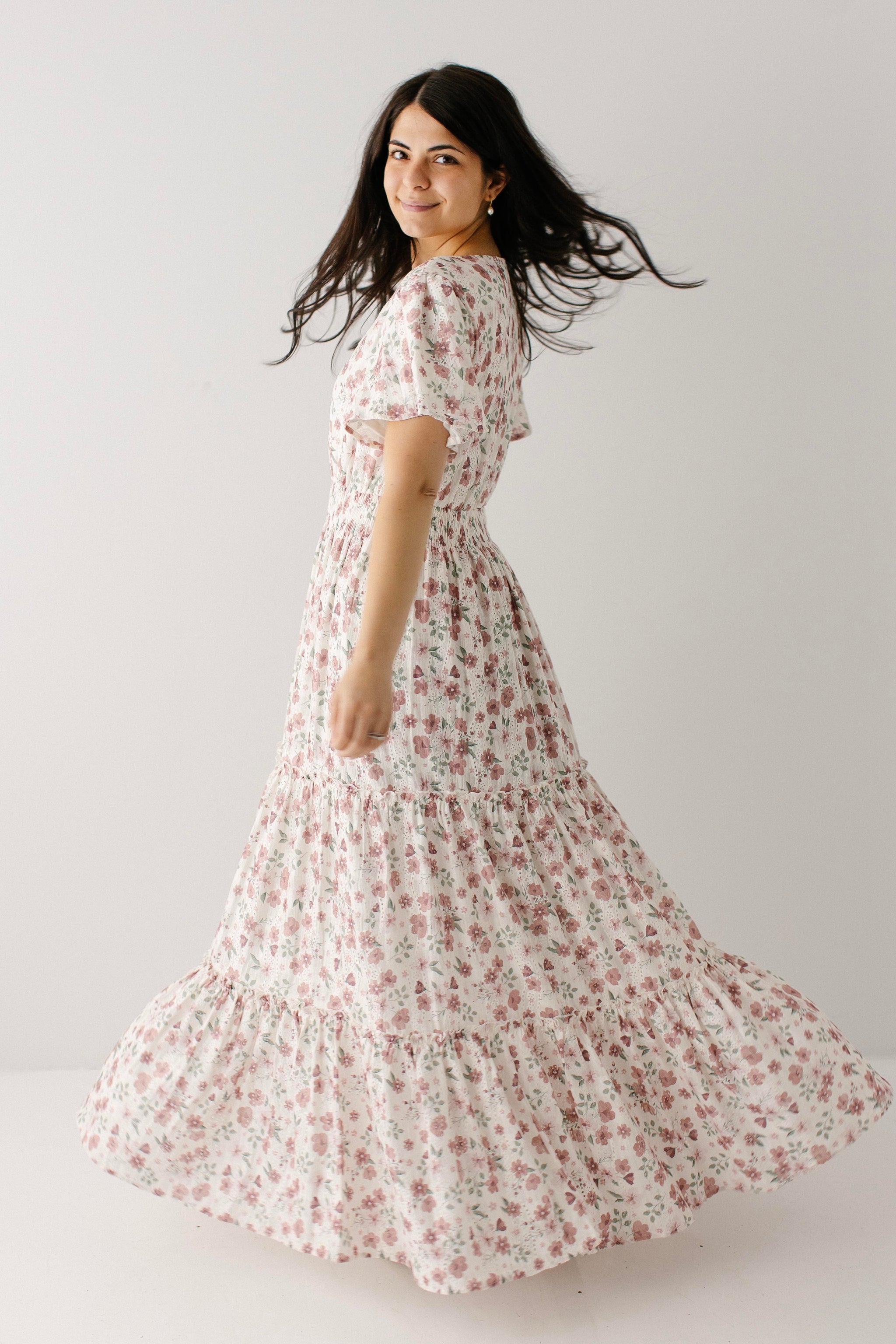 Elizabeth Flower Print Textured Tiered Maxi Dress – The Main