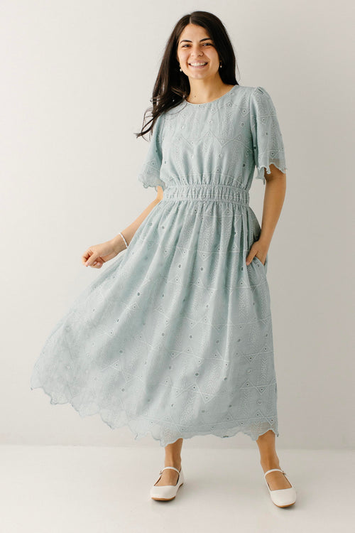 Pacifica Scallop Hem Eyelet Midi Dress