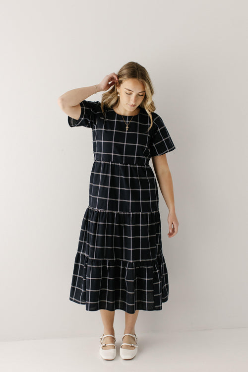 Melinda Windowpane Tiered Midi Dress