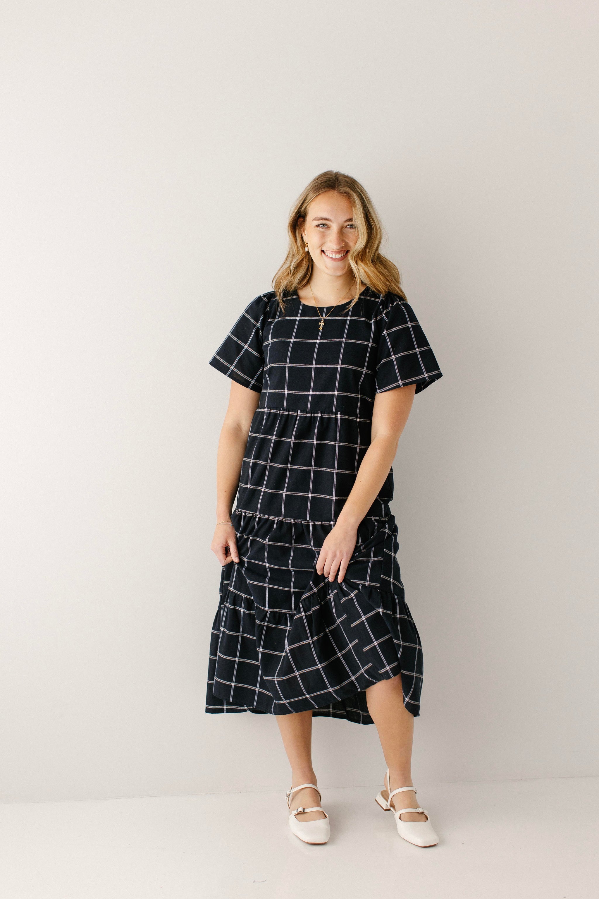 ワンピース Uhr Checkered Tiered Dress 5-6y Melinda Windowpane Tiered Midi Dress – The Main Street Exchange