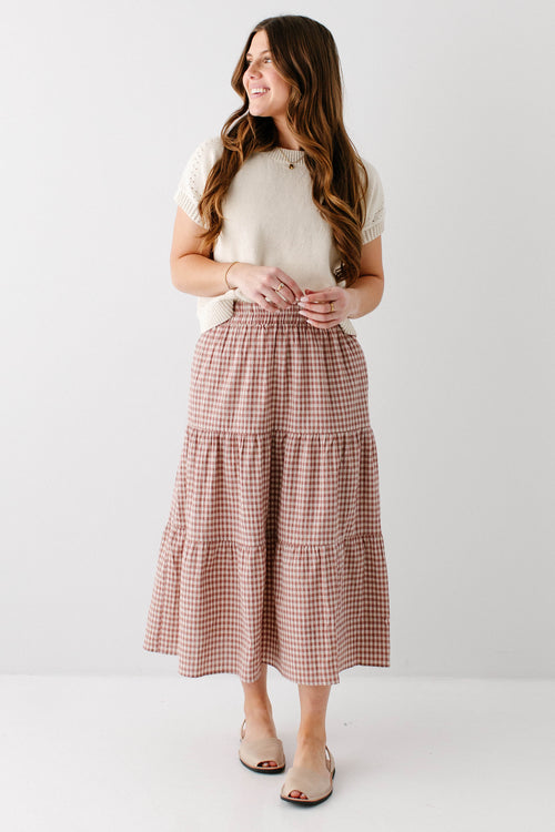 'Aveline' Tiered Gingham Midi Skirt