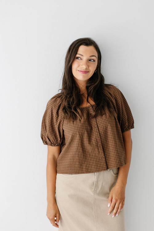 Barrett Cotton Plaid Peasant Top