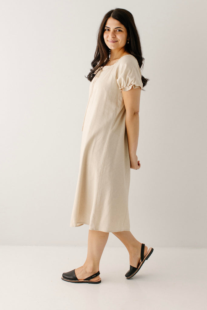 Jenna Lace Trim Peasant Dress Natural / 2X
