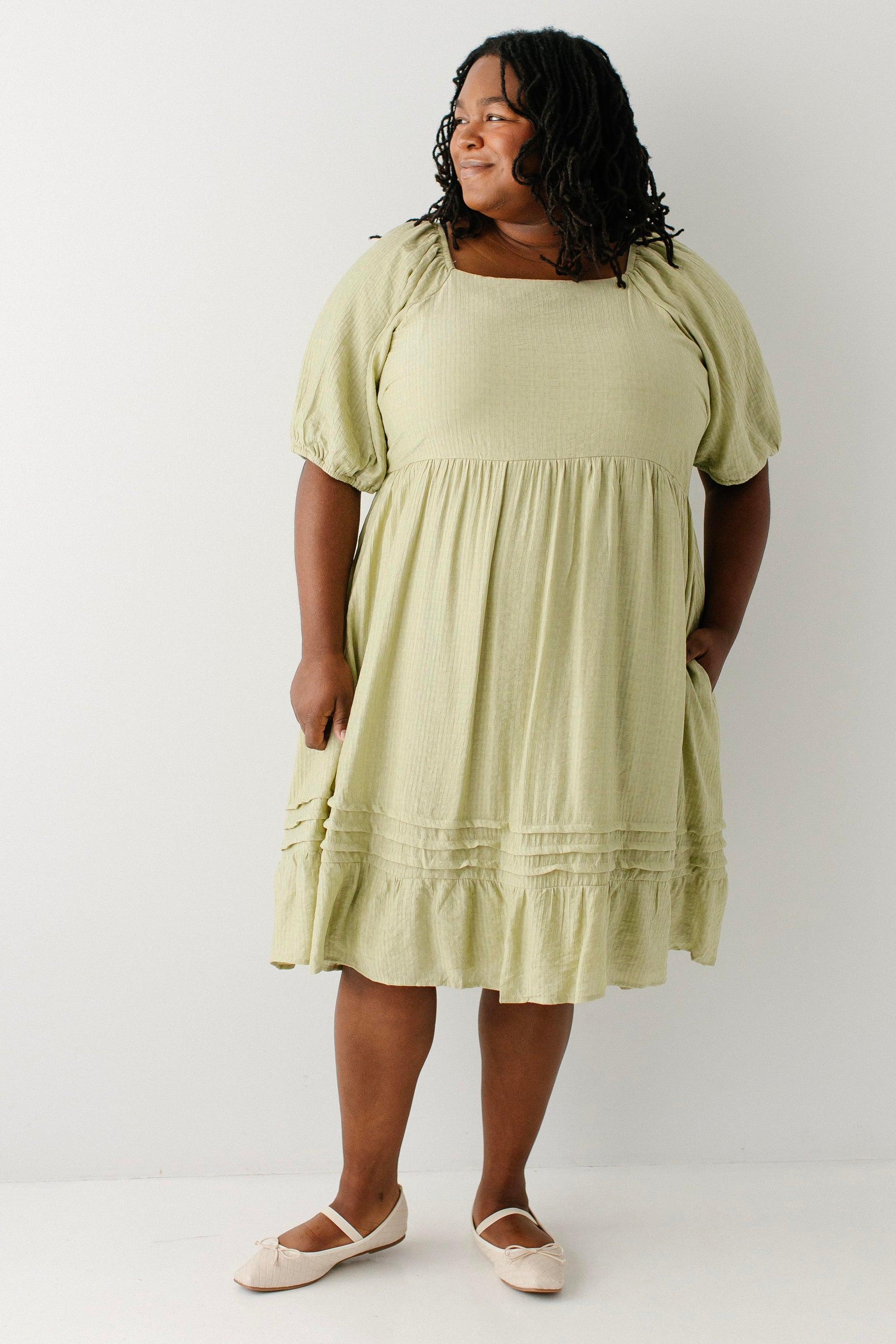 woven square neck solid midi dress Black Cotton Waffle Square Neck Tiered Midi Dress 38" / Tall (5'7" and above)