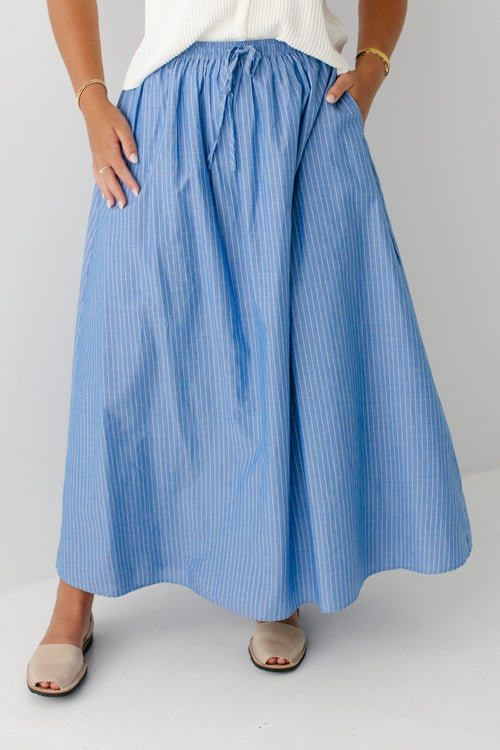 Athens Cotton Pinstripe A-Line Maxi Skirt