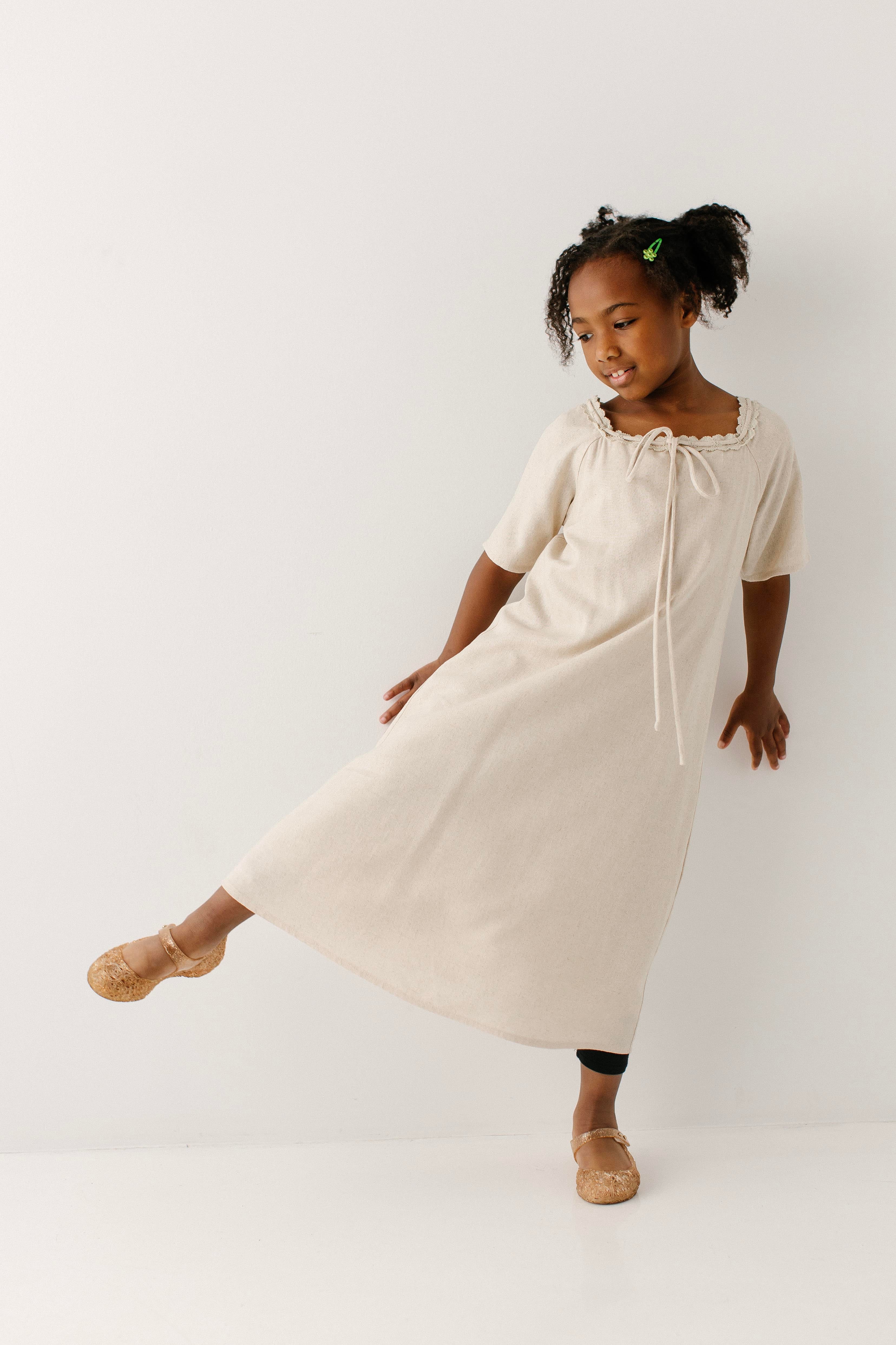 ankle length peasant dress Jenna Lace Trim Peasant Dress Natural / 2X