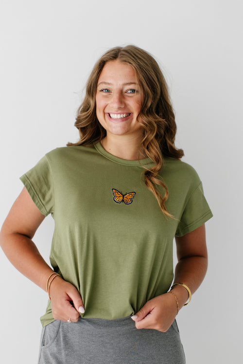 Embroidered Butterfly Graphic Tee
