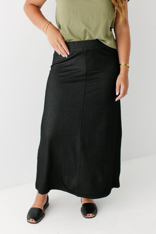 Caroline Long Knit Denim Skirt