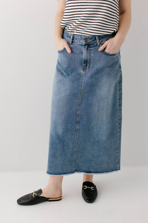 'Laura' Stretch Denim Midi Skirt