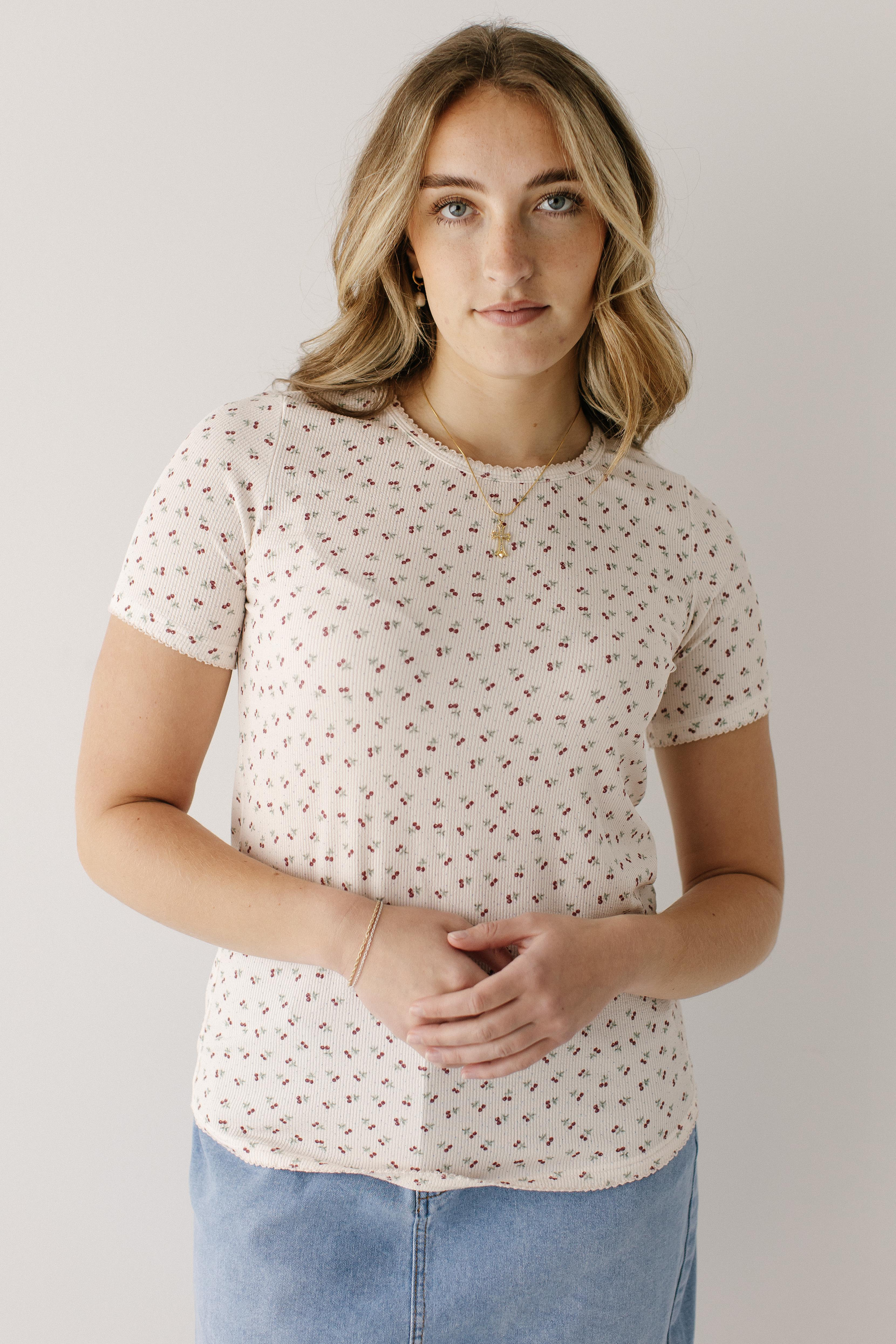 Mia Cherry Print Ribbed Top – The Main Street Exchange