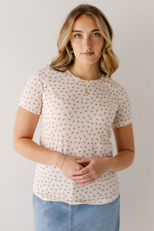 Mia Cherry Print Ribbed Top