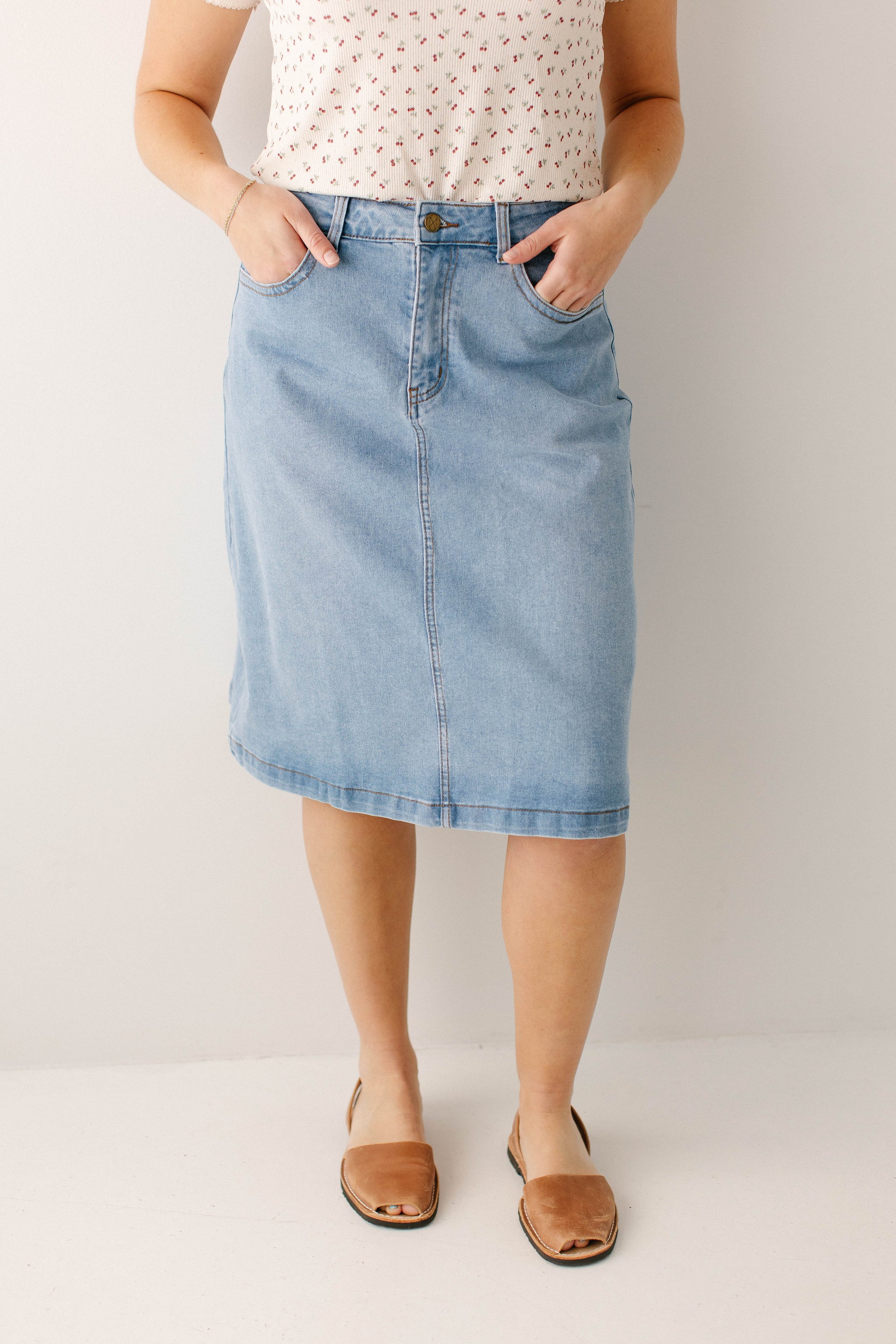 Renee' A-Line Stretch Denim Knee Length Skirt – The Main Street