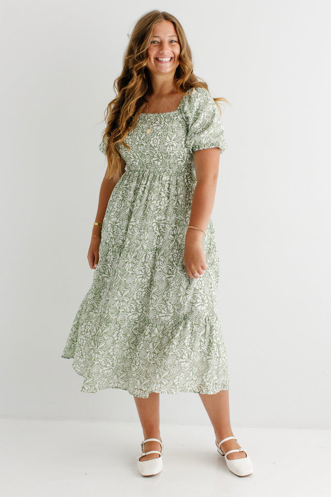 green and white floral hillsborough midi dress White Green Floral Tie Shoulder Split Midi Dress