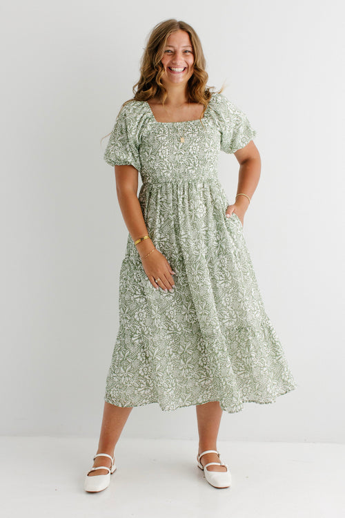 Miami Smocked Bodice Floral Midi Dress