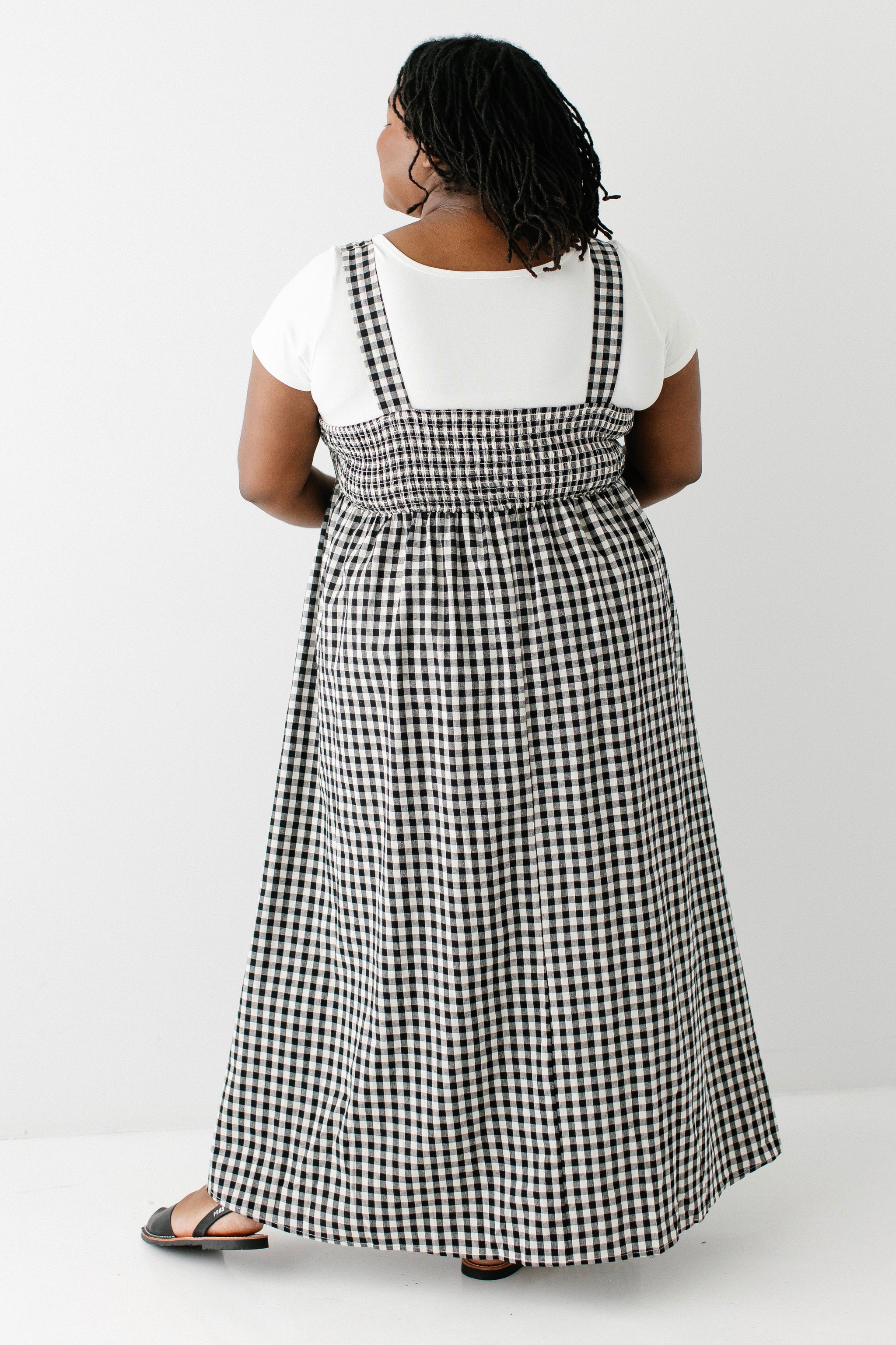 maxi pinafore dress Vermont Checkered Black / S Blazers+Pants this versatile maxi dress Unleash the boss in Size:W:60in x D:20in x H:40in
