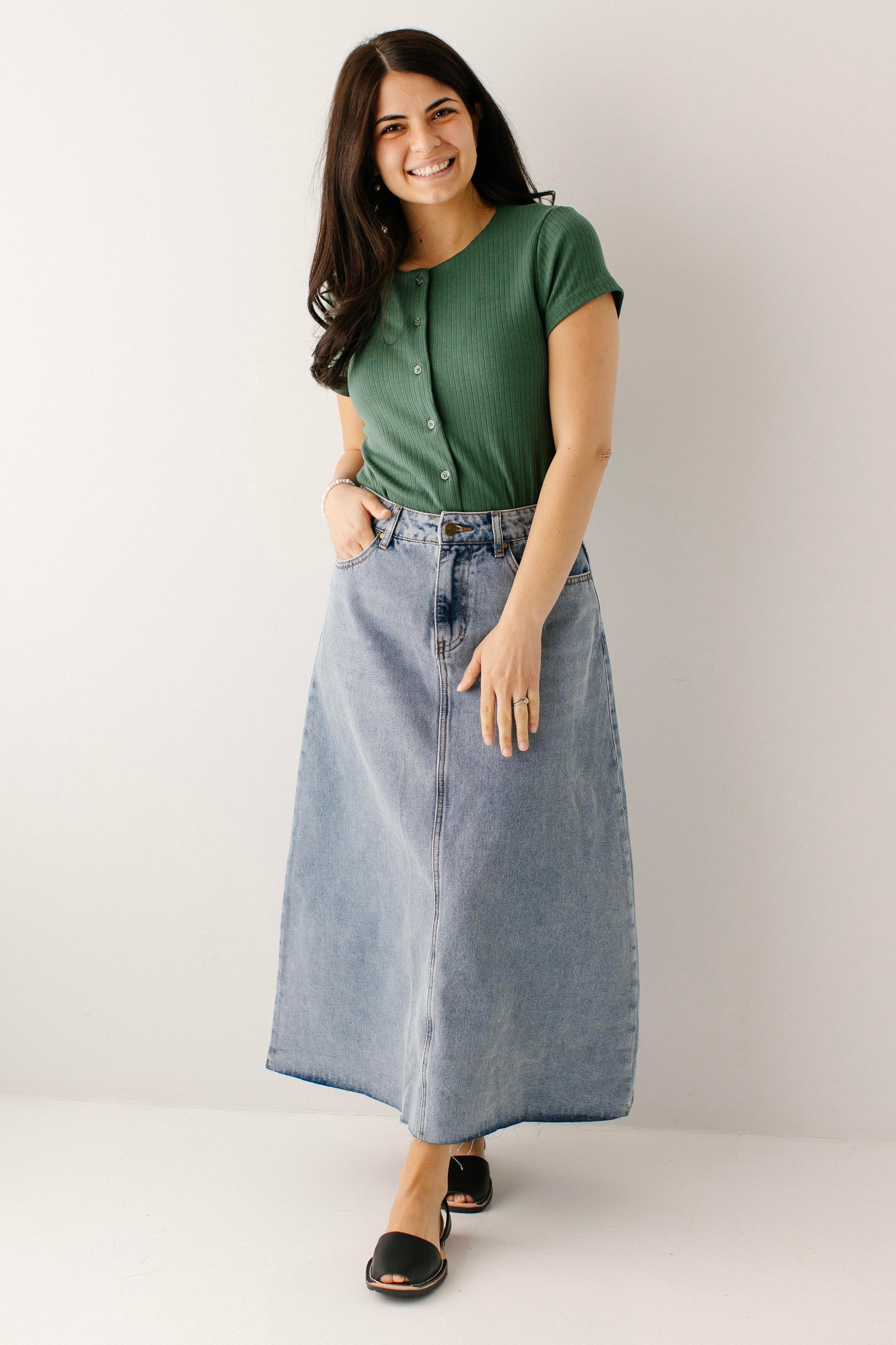 Brooke A-Line Denim Midi Skirt FINAL SALE – The Main Street Exchange
