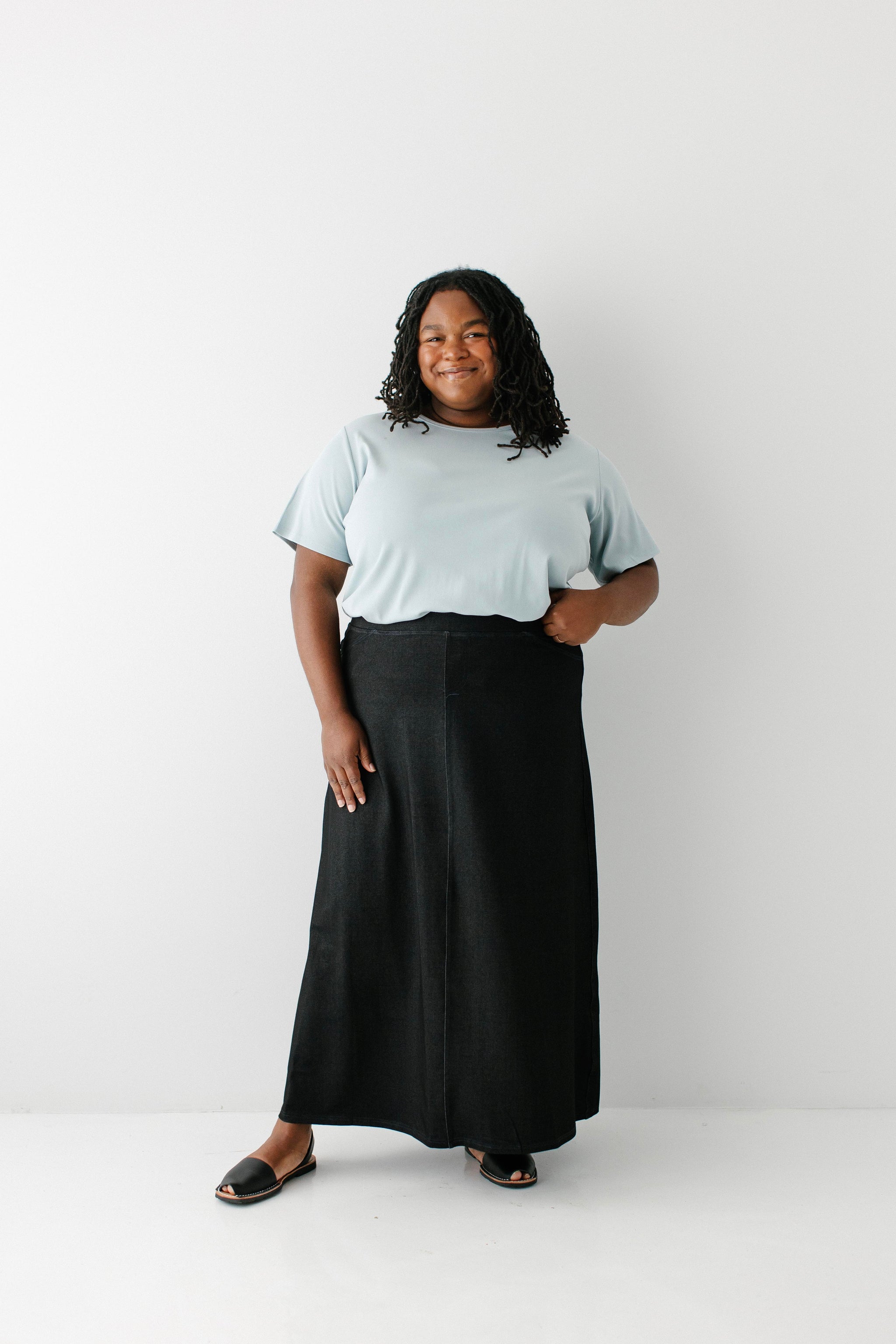Caroline Long Knit Denim Skirt – The Main Street Exchange