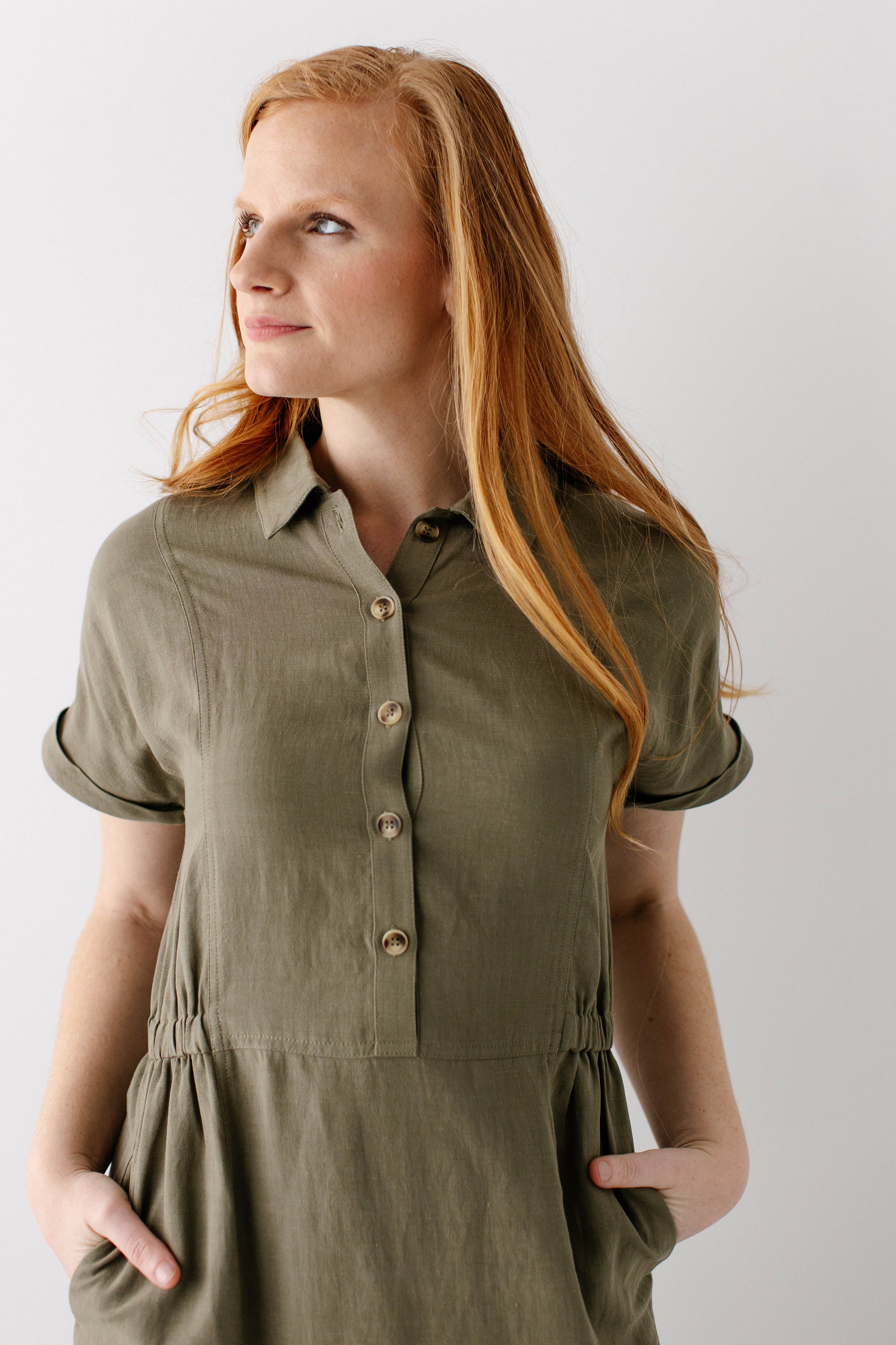 Siena Collared Button Up Midi Dress FINAL SALE Dusty Olive / 1X