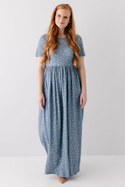 Abigail Ditsy Floral Maxi Dress Dusty Blue / L