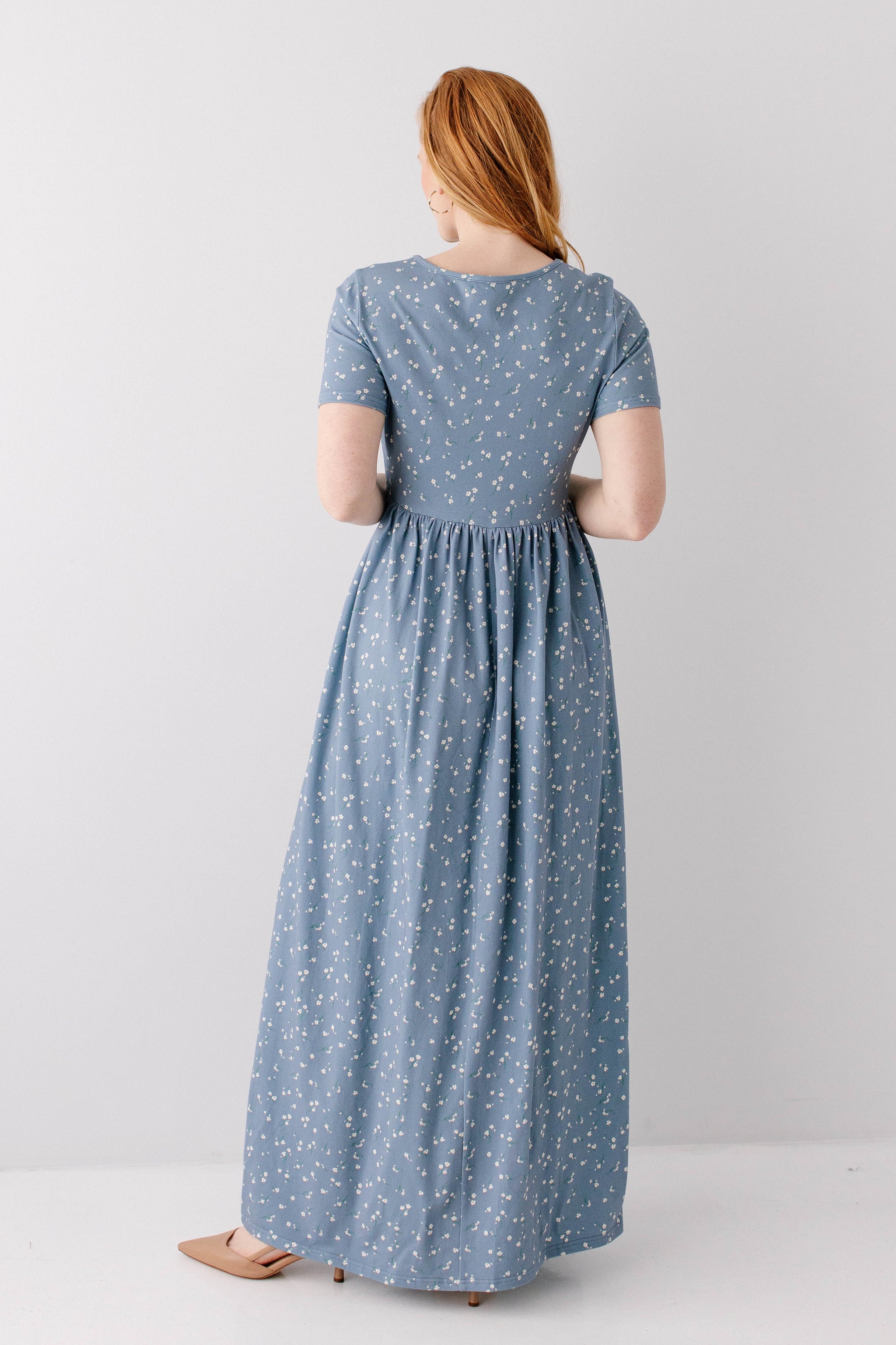 maxi dresses modest Abigail Ditsy Floral Maxi Dress Dusty Blue / L