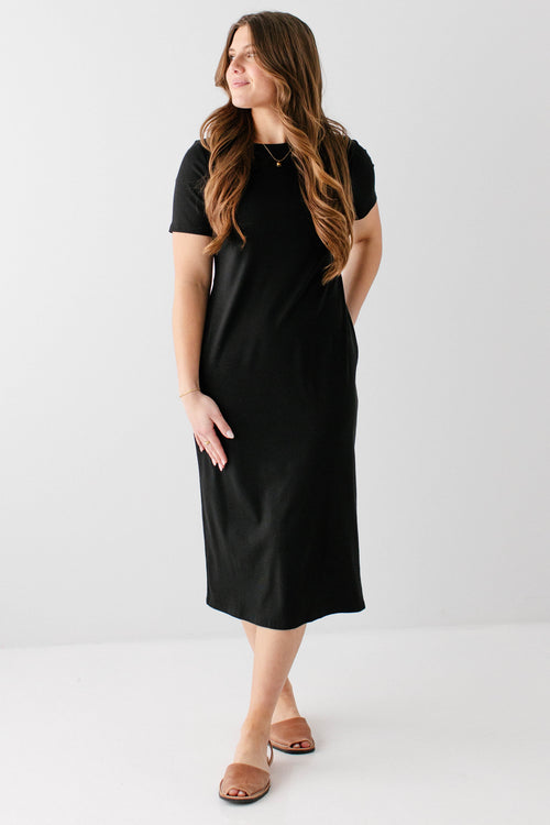 Constance Short Sleeve Ribbed Midi Dress