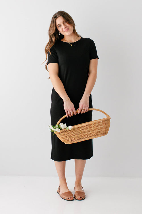 'Constance' Short Sleeve Ribbed Midi Dress