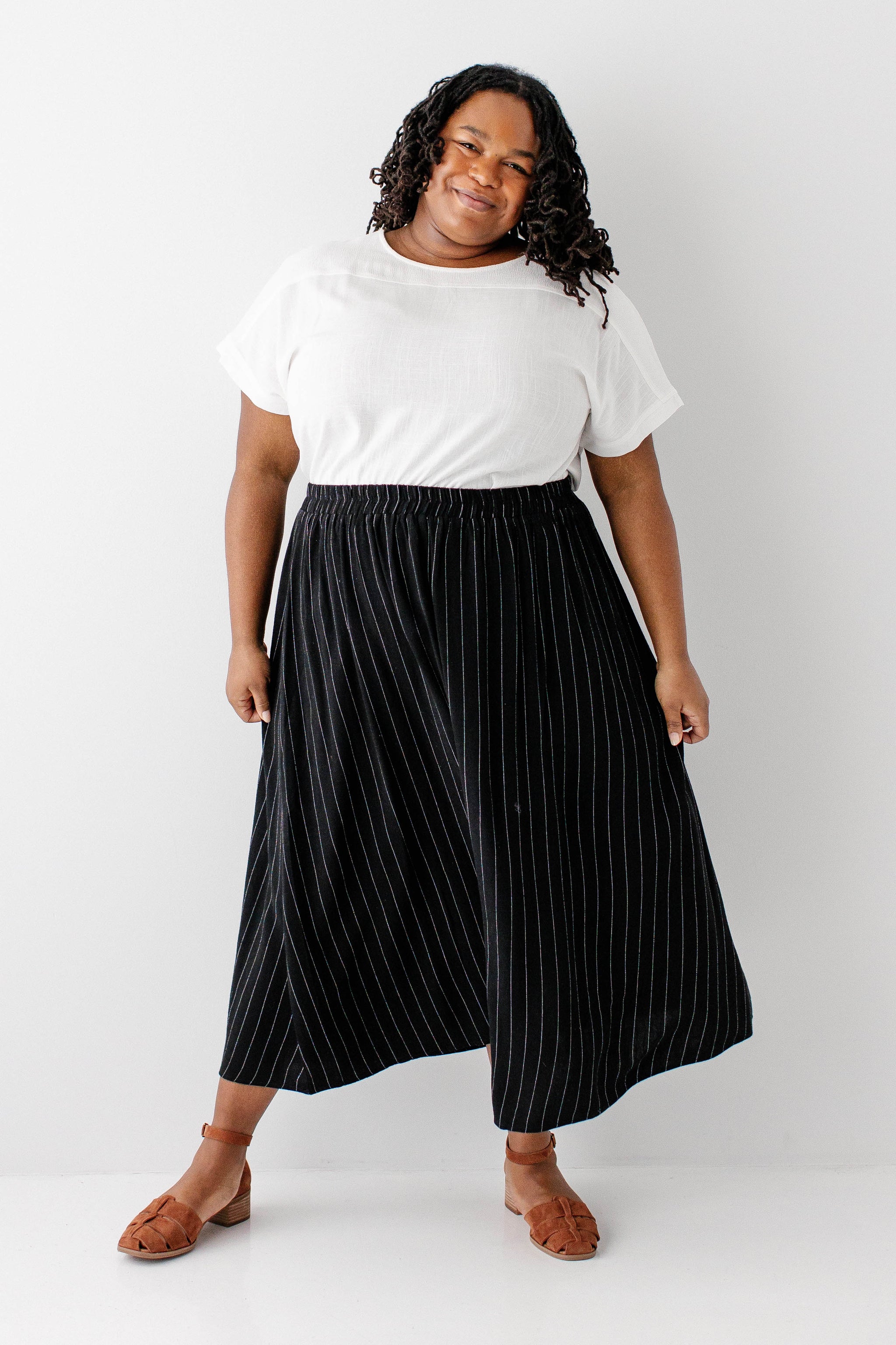 Plus Dion Pinstripe A-Line Midi Skirt – The Main Street Exchange