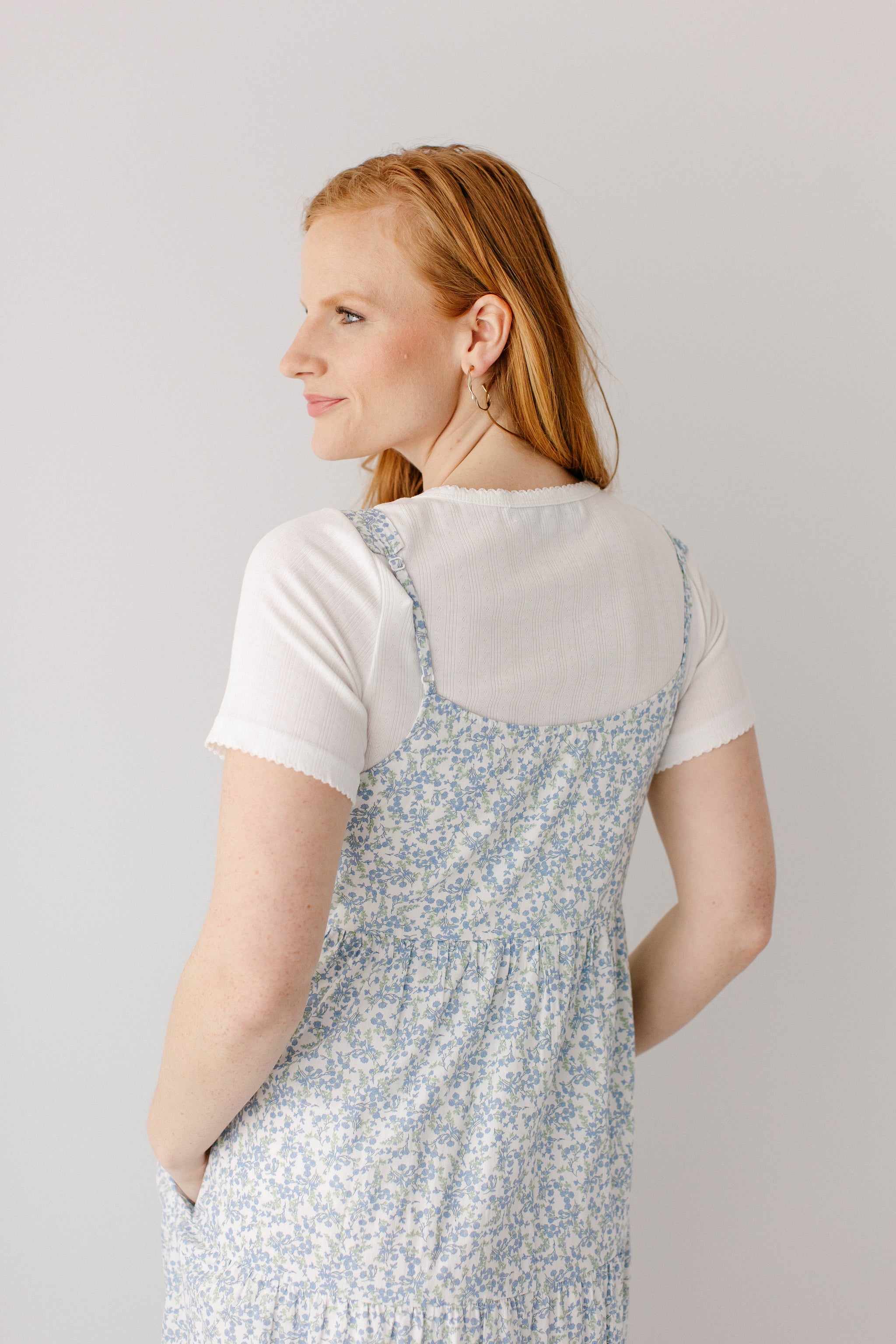 new look blue floral midi dress 'Nerissa' Blue Floral Pinafore Maxi Dress White / XL