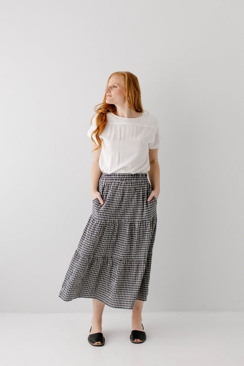 'Aveline' Tiered Gingham Midi Skirt