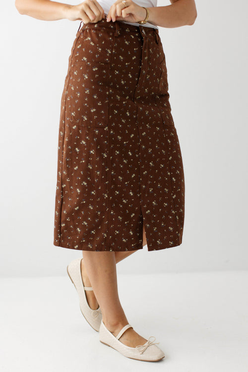Russell Floral Denim Midi Skirt