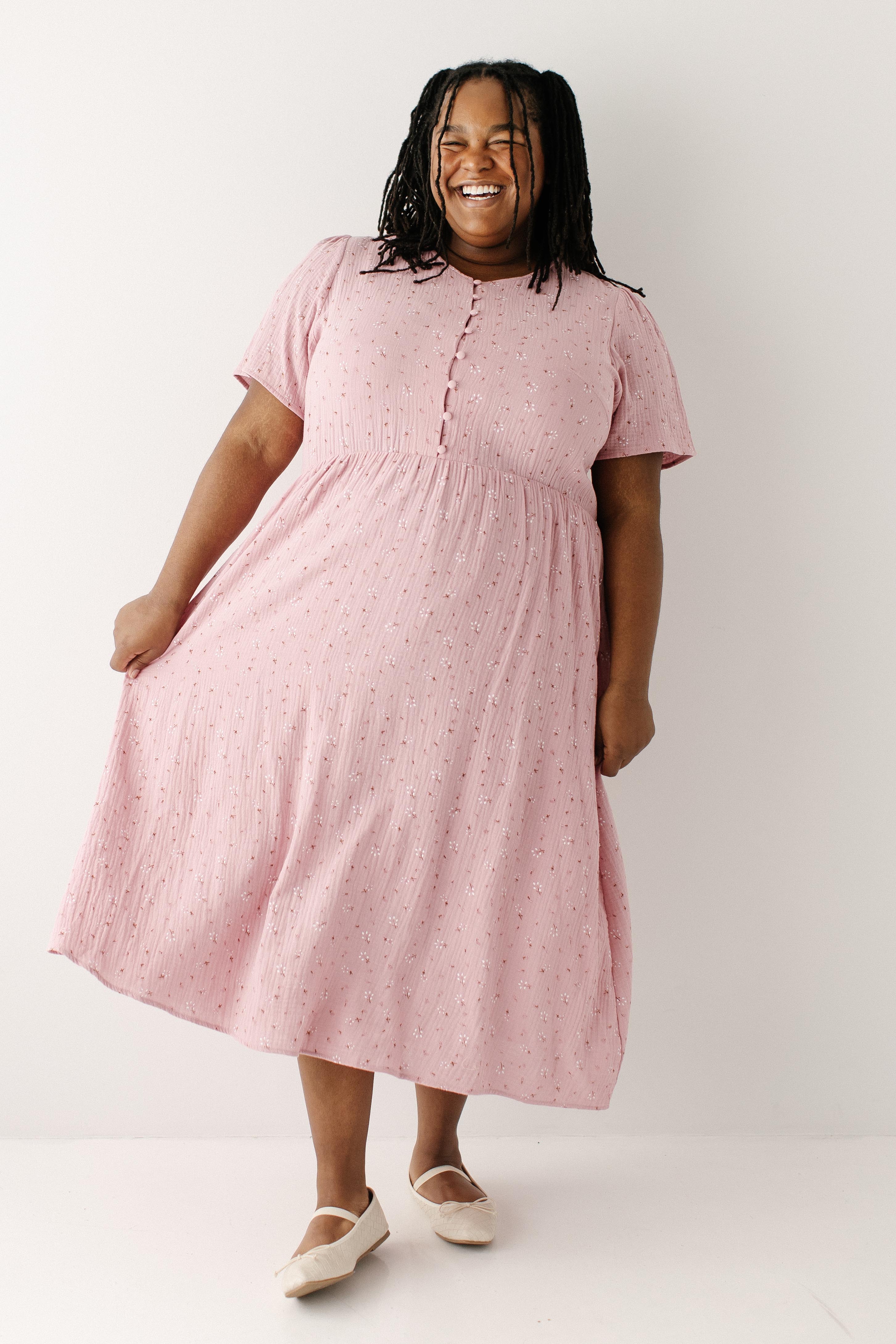 Cheryl Ditsy Floral Gauze Dress FINAL SALE Pink / 3X